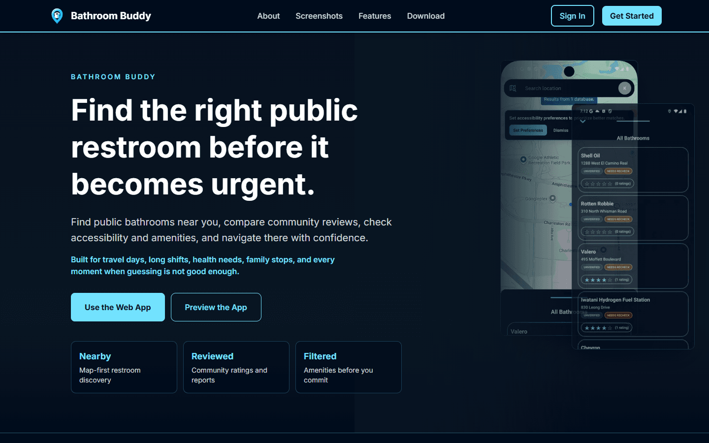 Bathroom Buddy public restroom finder application